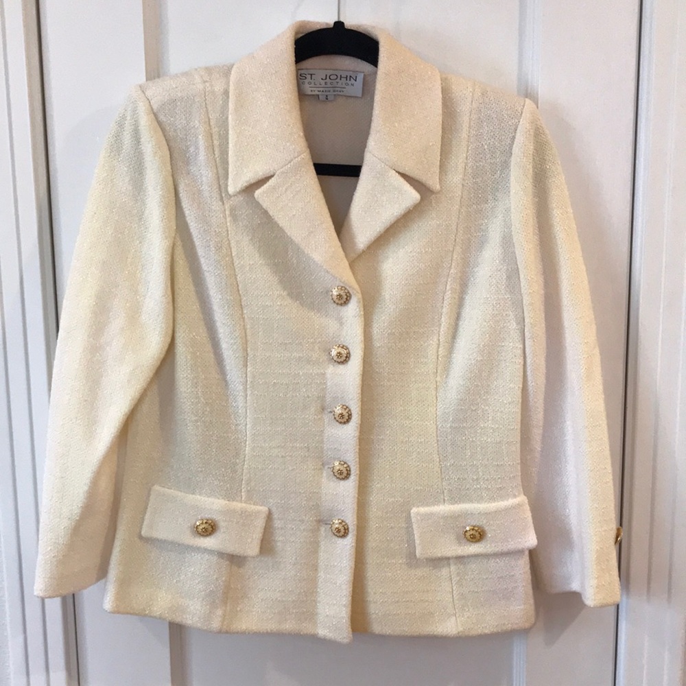Woven White and Gold St. John blazer
